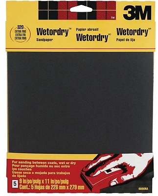 Waterproof Silicone Carbide Sandpaper, 320-Grit, 9 x 11 In., 5-Pk.