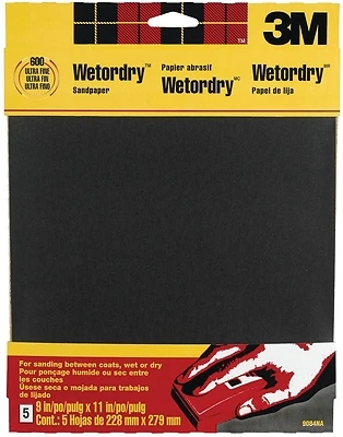 Wet/Dry Sandpaper, 600-Grit, 9 x 11 In., 5-Pk.