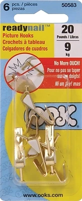 OOK 50583 Picture Hanger, 20 lb, Steel, Brass-Plated, Gold