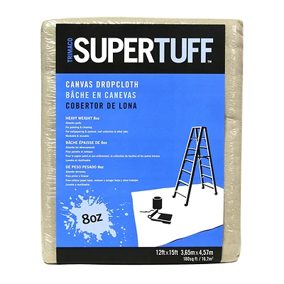 Trimaco 58903 SuperTuff Canvas Drop Cloth, Tan, 8 Oz., 12 x 15 Ft.
