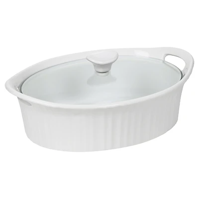 CorningWare 1105935 Casserole Dish with Lid, Oval, 2.5-Qt., French White