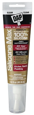 Silicone Max Premium Kitchen and Bath Sealant, 100% Silicone, Clear, 2.8-oz.
