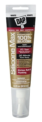 Silicone Max Premium Kitchen and Bath Sealant, 100% Silicone, White, 2.8-oz.