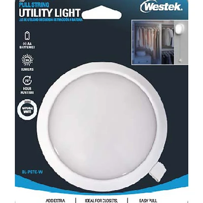 Westek BL-PSTG-W Pull String LED Utility Light, 90 Lumens, Warm White