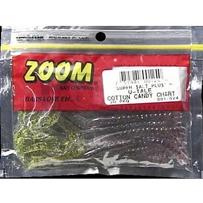 ZOOM BAIT CO Zoom U Tail Worm-Pack of 20 (Cotton Candy Chartreuse, 6-Inch)