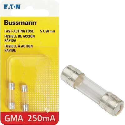 Bussmann BP/GMA-250MA Fuse, 250 mA, 125/250 V, 35 A, 10 kA Interrupt, Glass Body, E, Fast Acting Fuse