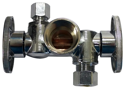 Keeney K2902DHLF Dual Shut-Off Valve, 1/2 x 3/8 x 1/4 In, Brass