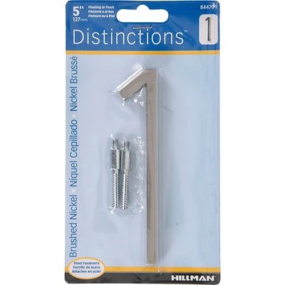 Distinctions House Address Number 1, Flush or Floating Mount, Brushed Nickel, 5-In.