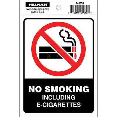Hillman 843376 No Smoking or E-Cigs Sign with Symbol, 4 x 6-In.