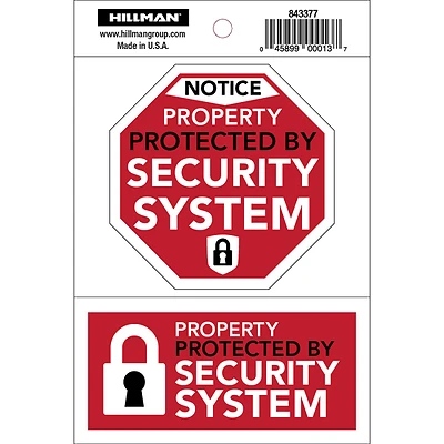Hillman 843377 Alarm System Sign, Adhesive, 4 x 6 In.