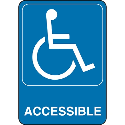 Handicap Accessible Sign, Adhesive, Blue/White Plastic, 5 x 7-In.