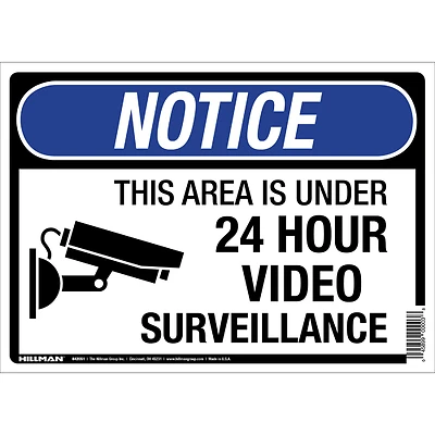 Hillman 842051 Under Surveillance Sign, 10 x 14 In.