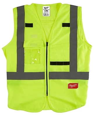 Milwaukee 48-73-5022 Hi-Vis Yellow Safety Vest, ANSI Class 2, Large/X-Large, 10 Pockets