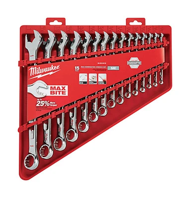 Milwaukee 48-22-9415 Max Bite 12-Point Combination Wrench Set, 15-Piece, SAE