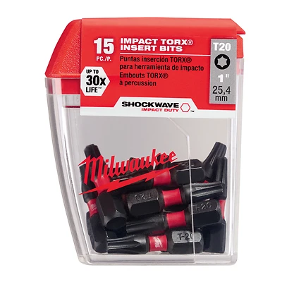Milwaukee Shockwave 48-32-5011 T20 Torx Impact Bits, 1 In., 15-Pack