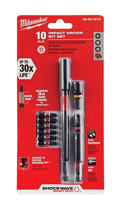 Milwaukee 48-32-4513 Shockwave Impact Screwdriver Bit Set, Steel, 10-Piece