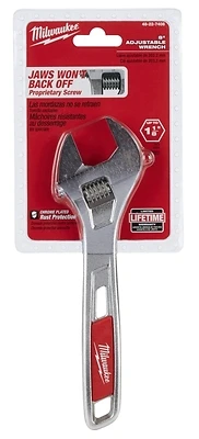 Milwaukee 48-22-7408 Adjustable Wrench, 8 In., Chrome, Ergonomic Handle