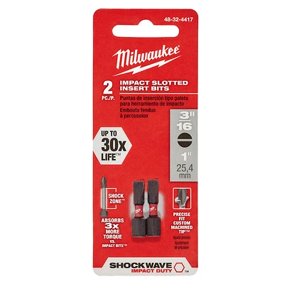 Milwaukee 48-32-4417 Shockwave Slotted #8 Insert Impact Bit, 1 In., Steel, 2-Pack