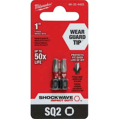 Milwaukee SHOCKWAVE 48-32-4422 Impact-Duty Screwdriver Insert Bit, #2 Drive, Square Recess Drive, 1/4 in Shank, 1 in L