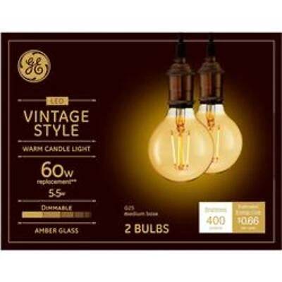 GE 33542 LED Lamp, Edison, G25 Lamp, 60 W Equivalent, E26 Medium Lamp Base, Dimmable, Amber, Warm Candle Light