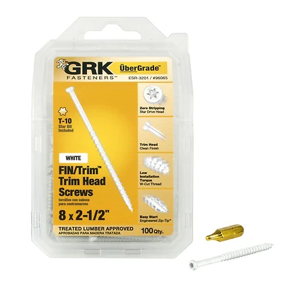 GRK Fasteners 96065 #8 x 2-1/2 in. Star Drive Trim Head Screw, 100-Pack