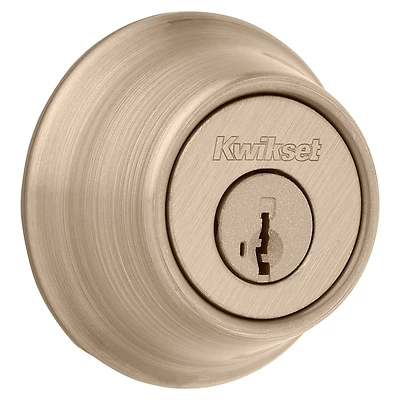 Kwikset 665 Series 665 5 SMT Deadbolt, 3 Grade, Keyed Key, Zinc, Antique Brass, 2-3/8 to 2-3/4 in Backset