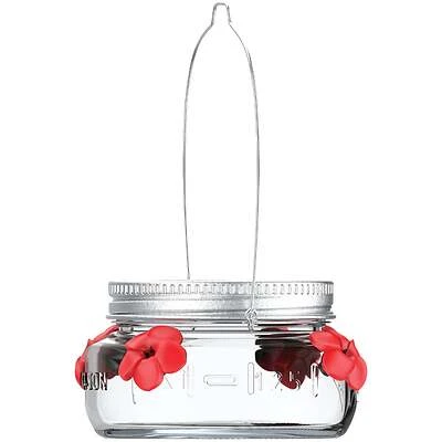 Nature's Way MJF1 Bird Feeder, Mason Jar, 6 oz, Nectar, 4-Port/Perch, Glass/Stainless Steel, 2-1/2 in H
