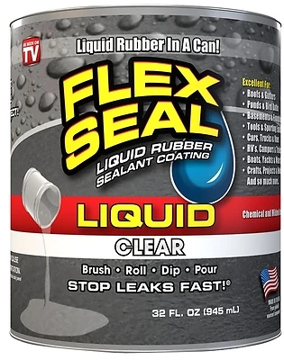 Flex Seal LFSCLRR32 Liquid Rubber Sealant, Clear, 32 Oz