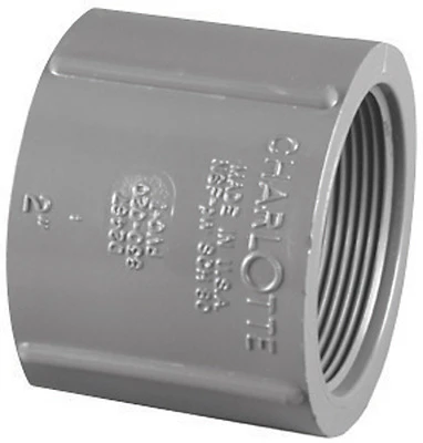 Schedule 80 PVC Coupling, Gray, FPT x FPT, 2 In.