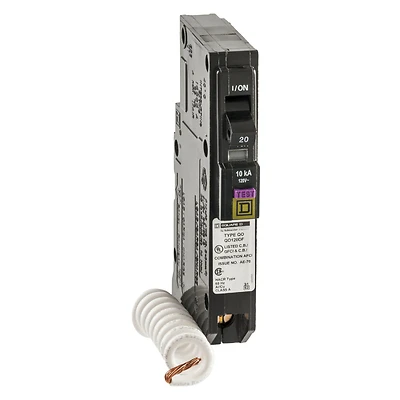Square D QO120DFC Circuit Breaker, Dual Function, 1-Pole, 20-Amp, 120V