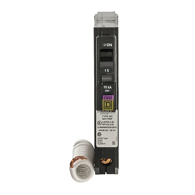 Square D QO115DFC Circuit Breaker, Dual Function, 15-Amp, 1-Pole, 120V