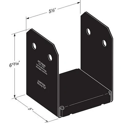 6 In. X 6 In. 16 Gauge Black Z-max Adjustable Post Base