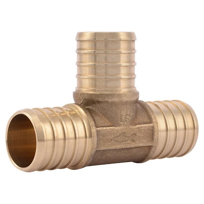 SharkBite UC374LF Pipe Tee, 1 in, Barb x Crimp, PEX-A, PEX-B, Brass, 80 to 160 psi Pressure
