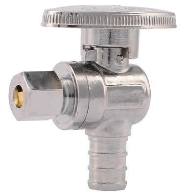 SharkBite 23056LF Angle Stop Valve, 1/2 x 1/4 in Connection, Barbed x Compression, 80 psi Pressure, Brass Body