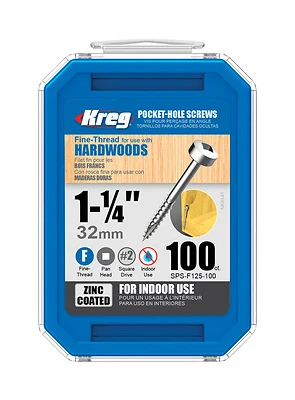 Kreg SPS-F125-100 Pocket-Hole Screw, #6 x 1-1/4 In., Fine Thread, 100 Count