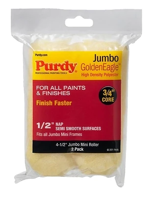 Purdy Golden Eagle 140624023 Jumbo Mini Roller Cover, 1/2 In. Nap, 4-1/2 In., 2-Pk.