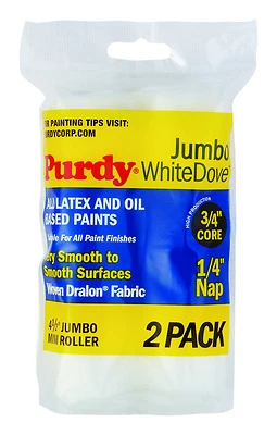 Purdy 140624010 White Dove Jumbo Mini Roller Cover, 1/4 In. Nap, 4-1/2 In., 2-Pk.