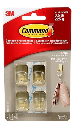 Command 17032BR-4EF Hook, 0.5 lb, 4-Hook, Plastic, Brass