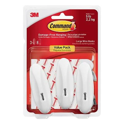 Command 17069-ES Large Wire Hook, 5 lb Capacity, 1-Hook, Metal/Plastic, White