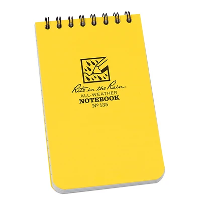 Rite in the Rain 135 All-Weather Notebook, Top Spiral, Yellow, 3 x 5 In.