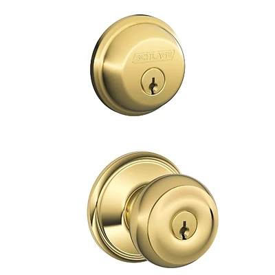 Schlage FB50NVGEO505 Georgian Bright Brass Combination Entry Knob and Deadbolt Set