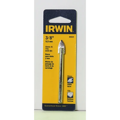 Irwin 50524 Glass & Tile Drill Bit, Carbide Tip, 3/8 In.