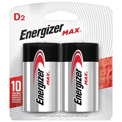 Energizer E95BP-2 MAX D Cell Alkaline Batteries, 1.5V, 2-Pack