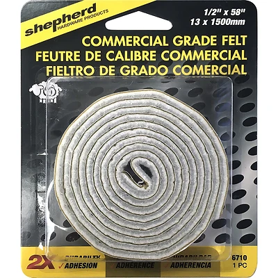 Shepherd 6710 Self-Adhesive Felt Pad Roll, 1/2-In. x 58-In., Gray