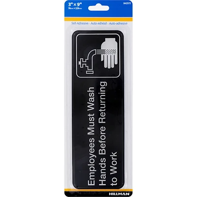 5028946 3 x 9 in. Employees Must Wash Hands Sign - Pack of 6