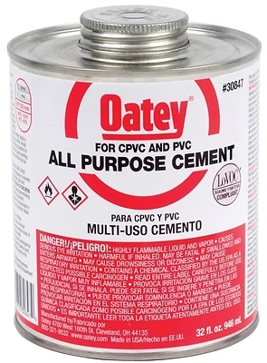 Oatey 30847 All-Purpose Solvent Pipe Cement, Clear, 32 Oz