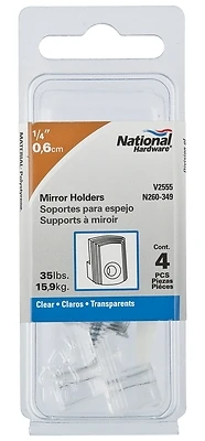 Mirror Holder, Clear Plastic, 35-Lb. Load, 1/4 In.