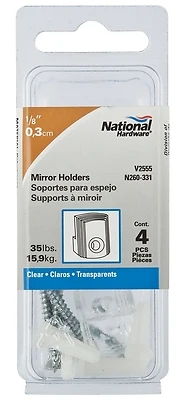 Mirror Holder, Clear Plastic, 35-Lb. Load, 1/8 In.
