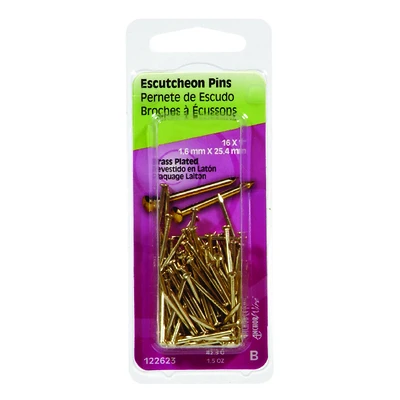 Hillman 122623 Escutcheon Pins, Brass-Plated Steel, 1-In., 16 Ga
