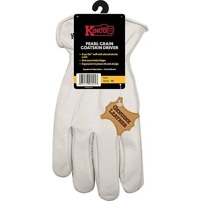 Kinco 92-XL Driver Gloves, Grain Goatskin Leather, Pearl, Men's XL